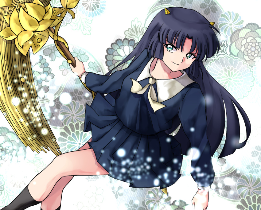 horns inuko_(pixiv_6096383) kyoukai_no_rinne seifuku shima_renge weapon