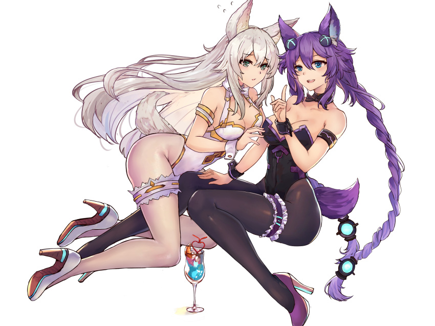 animal_ears black_heart choujigen_game_neptune heels pantyhose purple_heart tail white_crow