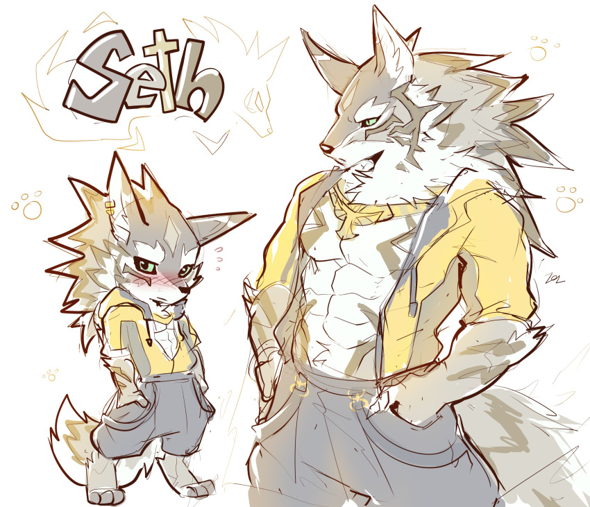 2018 abs anthro canine clothed clothing digital_media_(artwork) fur hoodie male mammal open_hoodie pecs seth_(tas) sollyz tokyo_afterschool_summoners