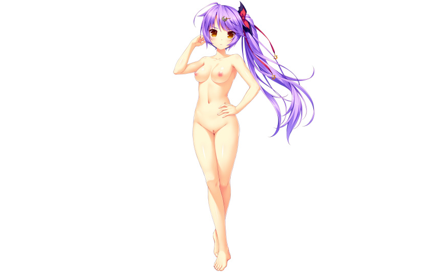 aoi_miyabi blush boku_to_koi_suru_ponkotsu_akuma breasts long_hair navel nipples nude photoshop ponytail purple_hair pussy sayori uncensored white yellow_eyes