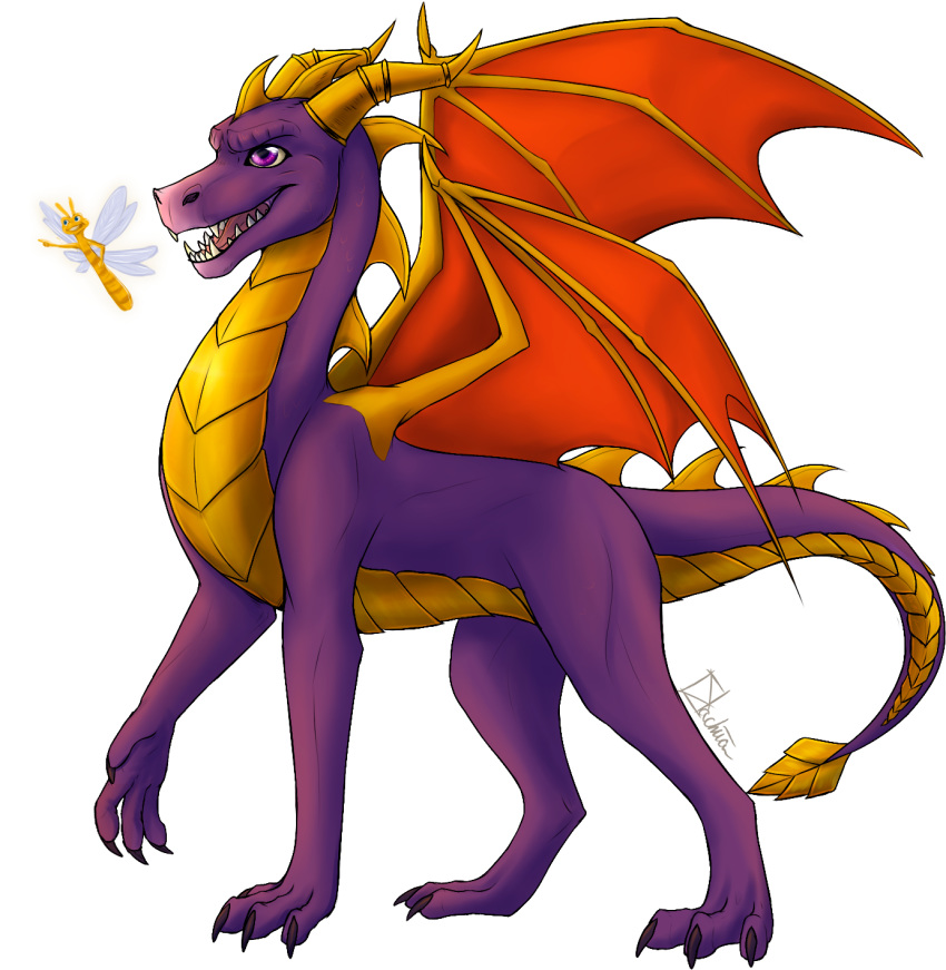 alpha_channel dachiia digital_media_(artwork) dragon duo feral horn membranous_wings open_mouth purple_eyes scalie simple_background sparx spines spyro spyro_the_dragon teeth tongue transparent_background video_games western_dragon wings