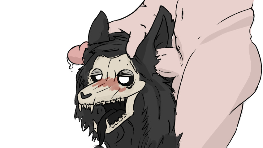 anthro black_fur canine ear_penetration erection fur human mammal monster nude open_mouth penetration scp-1471 scp_foundation skull tongue unknown_artist