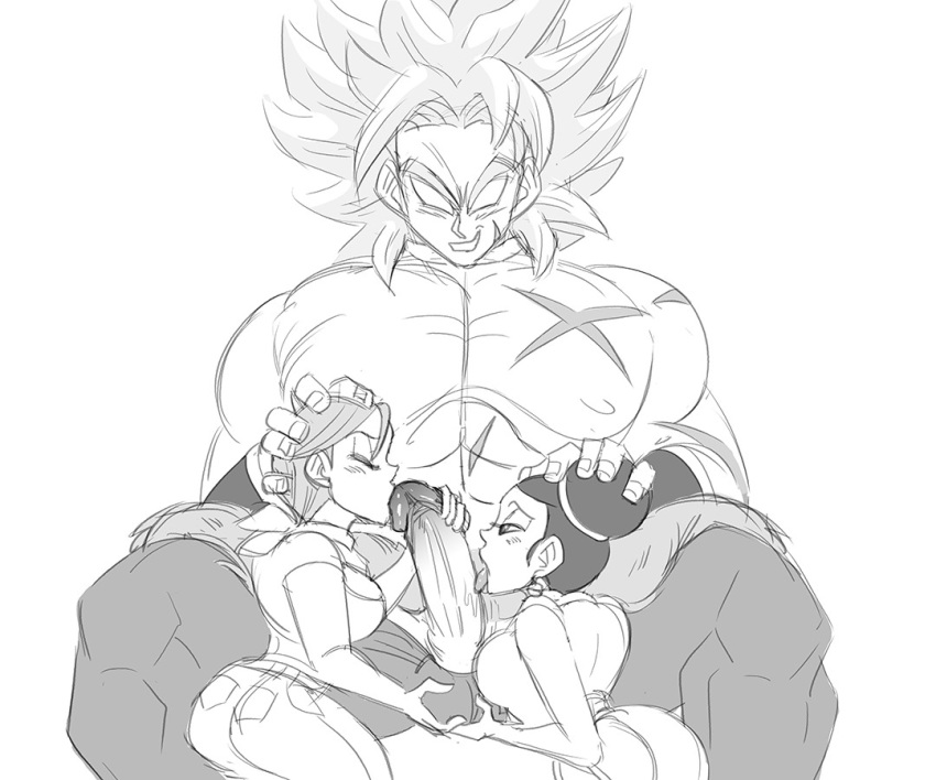 1boy 2girls breasts broly bulma chi-chi_(dragon_ball) dragonball_z funsexydragonball multiple_girls penis