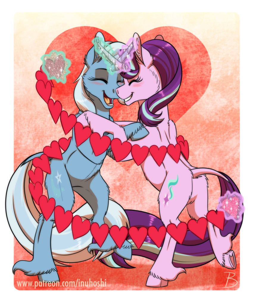 &lt;3 2019 blush duo equine female female/female feral feral_on_feral friendship_is_magic horn hug inuhoshi-to-darkpen mammal my_little_pony romantic_couple starlight_glimmer_(mlp) trixie_(mlp) unicorn