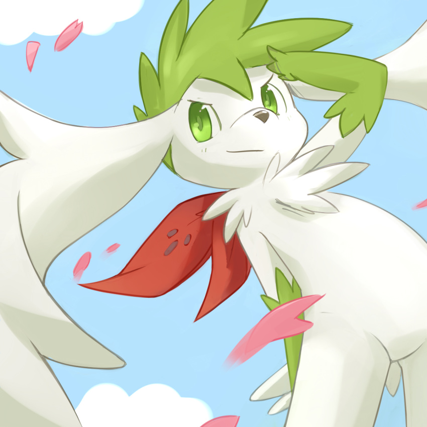 2018 ambiguous_gender ancesra anthro green_eyes legendary_pok&eacute;mon nintendo nude outside pok&eacute;mon pok&eacute;mon_(species) shaymin shaymin_(sky_form) sky video_games