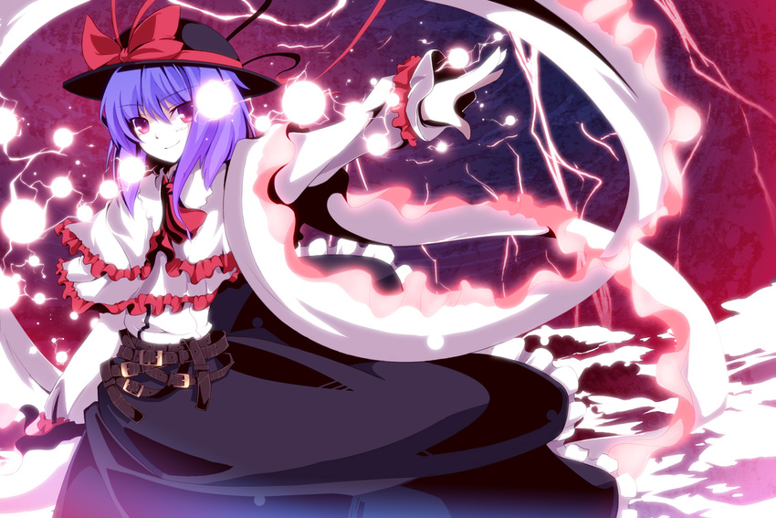 auer bad_id bad_pixiv_id belt hat highres nagae_iku purple_hair red_eyes shawl short_hair solo touhou