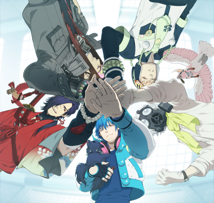 &gt;:) 4_toes 5_fingers allmate android aoba_seragaki avian bandage bandanna beady_eyes being_held beni_(dmmd) bird blue_eyes blue_fur blue_hair bracelet braided_hair brown_eyes brown_hair button_(disambiguation) canine cardinal_(bird) cigar clear_(dmmd) clothed clothing cockatoo collar collarbone crest detailed_background digital_media_(artwork) dog dramatical_murder dreadlocks eye_patch eyes_closed eyewear feathered_wings feathers feral fingerless_gloves fist fluffy fluffy_tail footwear frown fully_clothed fur gas_mask gloves green_eyes group hair hat headphones hi_res hidden_face holding_(disambiguation) human human_focus humanoid jacket japanese_clothing japanese_spitz jewelry katana kimono koujaku lagomorph leather licking long_hair looking_away low-angle_view machine major_mitchell's_cockatoo male mammal mask melee_weapon mink_(dmmd) necktie neutral_face nitro+chiral noiz_(dmmd) not_furry object_in_mouth official_art parrot pawpads piercing ponytail rabbit ren_(dmmd) robot scar scarf shoes size_difference smile spiked_collar spikes spread_wings sword syringe teeth toes tongue tongue_out torao_asada tori_(dmmd) torn_clothing touching_hands watch weapon white_hair wings