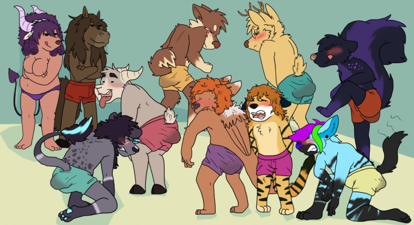 anthro biped bovid caprine character_request clothed clothing darkglider euripides feces fur goat hair mammal scat soiling species_request striped_fur stripes topless wings