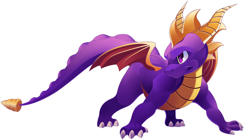 2018 alpha_channel claws curved_horn digital_media_(artwork) dragon feral horn male membranous_wings phation purple_eyes scalie simple_background solo spines spyro spyro_the_dragon transparent_background video_games western_dragon wings