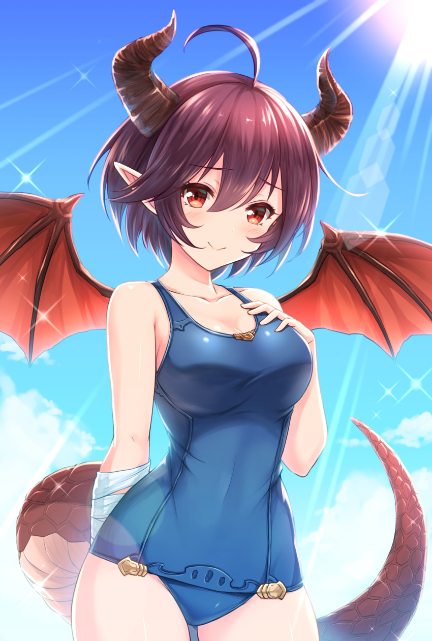 granblue_fantasy grea_(shingeki_no_bahamut) horns pointy_ears swimsuits tail tomo_(user_hes4085) wings