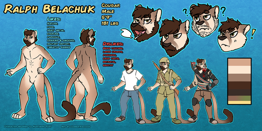 anthro beard combatraccoon cougar facial_hair feline gwnf74 male mammal model_sheet ralph_belachuk