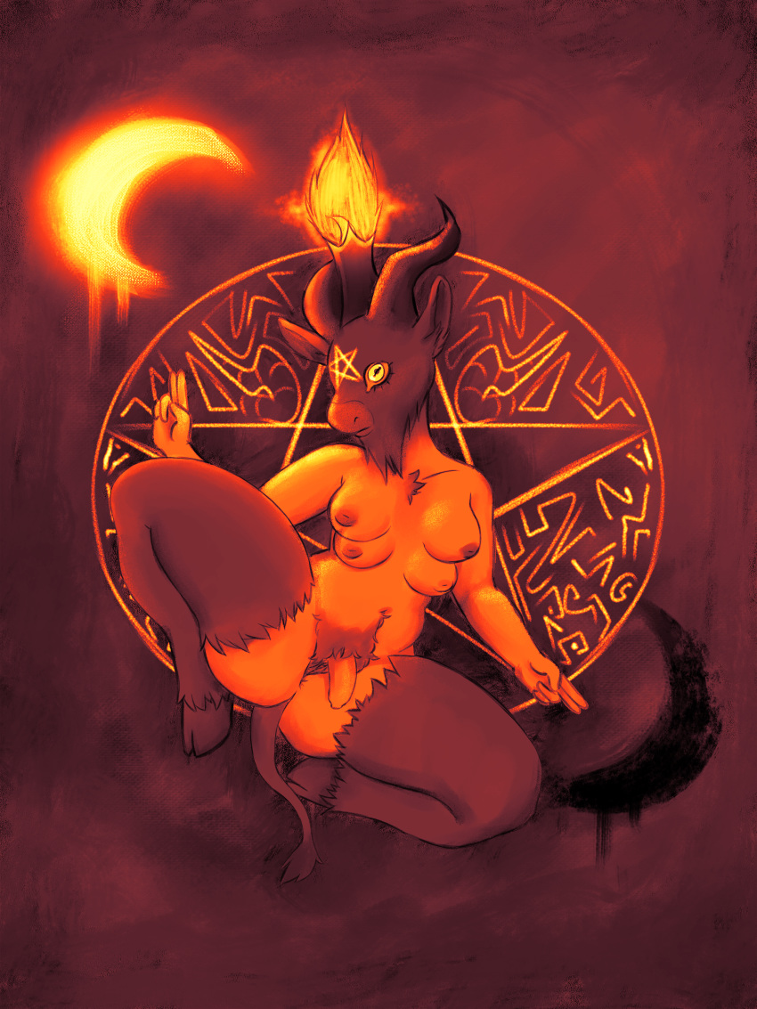 2018 anus baphomet breasts butt caprine demon digital_media_(artwork) fur goat herm hi_res horn humanoid humanoid_penis intersex limebeatzafterdark looking_at_viewer mammal multi_breast nipples nude penis pentagram pussy solo yellow_eyes