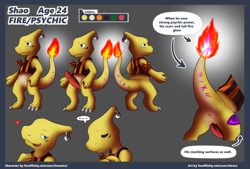 butt charmeleon claws clothed clothing digital_media_(artwork) erection feral fire flaming_tail looking_at_viewer male model_sheet nintendo penis pok&eacute;mon pok&eacute;mon_(species) shao simple_background smile solo tapering_penis tongue video_games vitrex