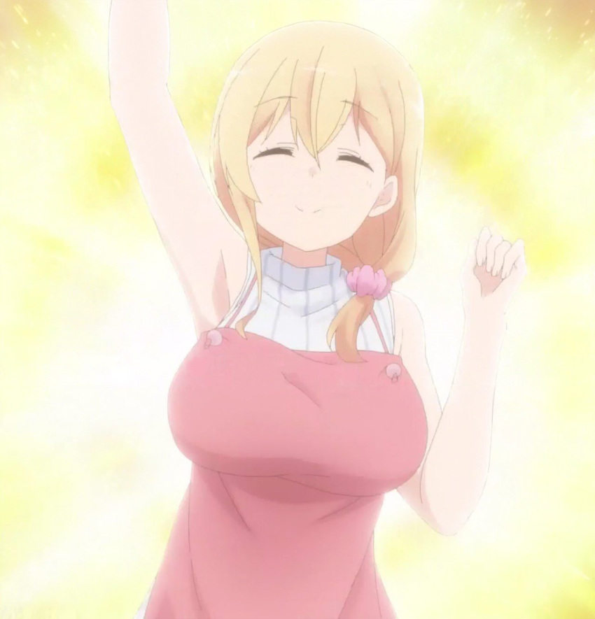 apron blonde_hair closed_eyes highres long_hair screencap solo stitched sunohara_ayaka sunoharasou_no_kanrinin-san third-party_edit