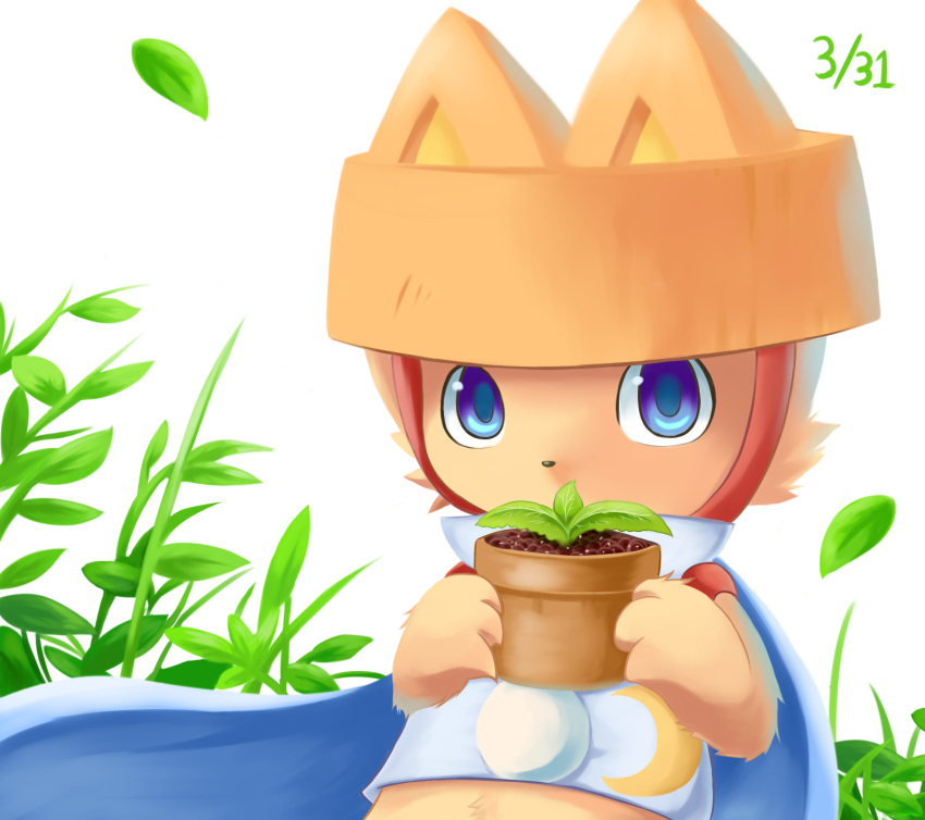 2014 ambiguous_gender blue_eyes dnaxcat foliage looking_at_viewer plant potted_plant solo whywhyouo