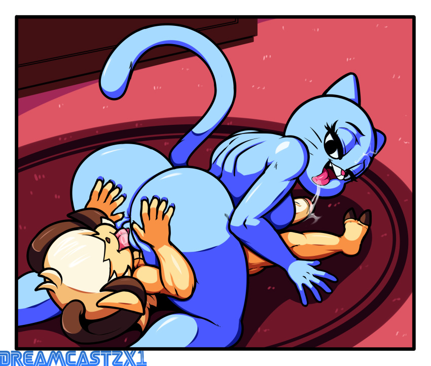 anthro big_butt butt caprine cartoon_network cat cunnilingus dreamcastzx1 drooling duo feline female hi_res huge_butt male male/female mammal nicole_watterson nude oral saliva sex the_amazing_world_of_gumball vaginal