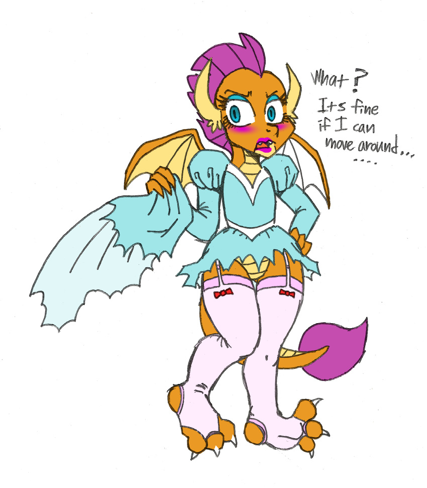 ... 2018 clothing dragon dress female garter_straps my_little_pony smolder_(mlp) solo torn_clothing wings wootmaster