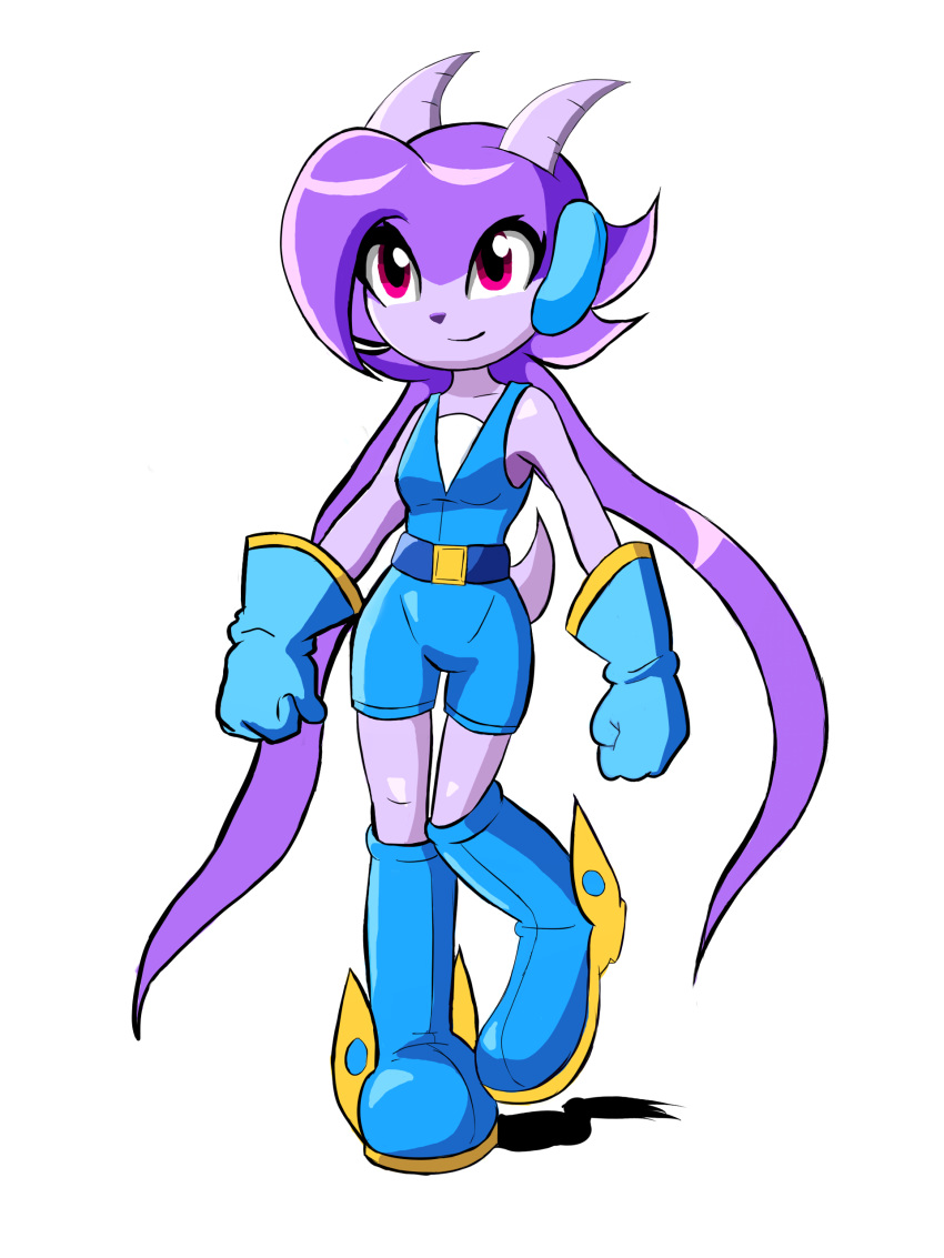 anthro aquatic_dragon boots breasts clothed clothing dragon female footwear freedom_planet gamesgb gloves hair horn hybrid long_hair mammal purple_eyes purple_hair sash_lilac simple_background solo video_games white_background