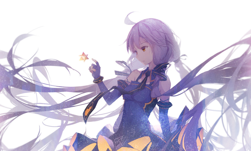 blue_dress dress elbow_gloves gloves kieed long_hair purple_hair quad_tails revision solo star stellated_octahedron very_long_hair vocaloid xingchen yellow_eyes