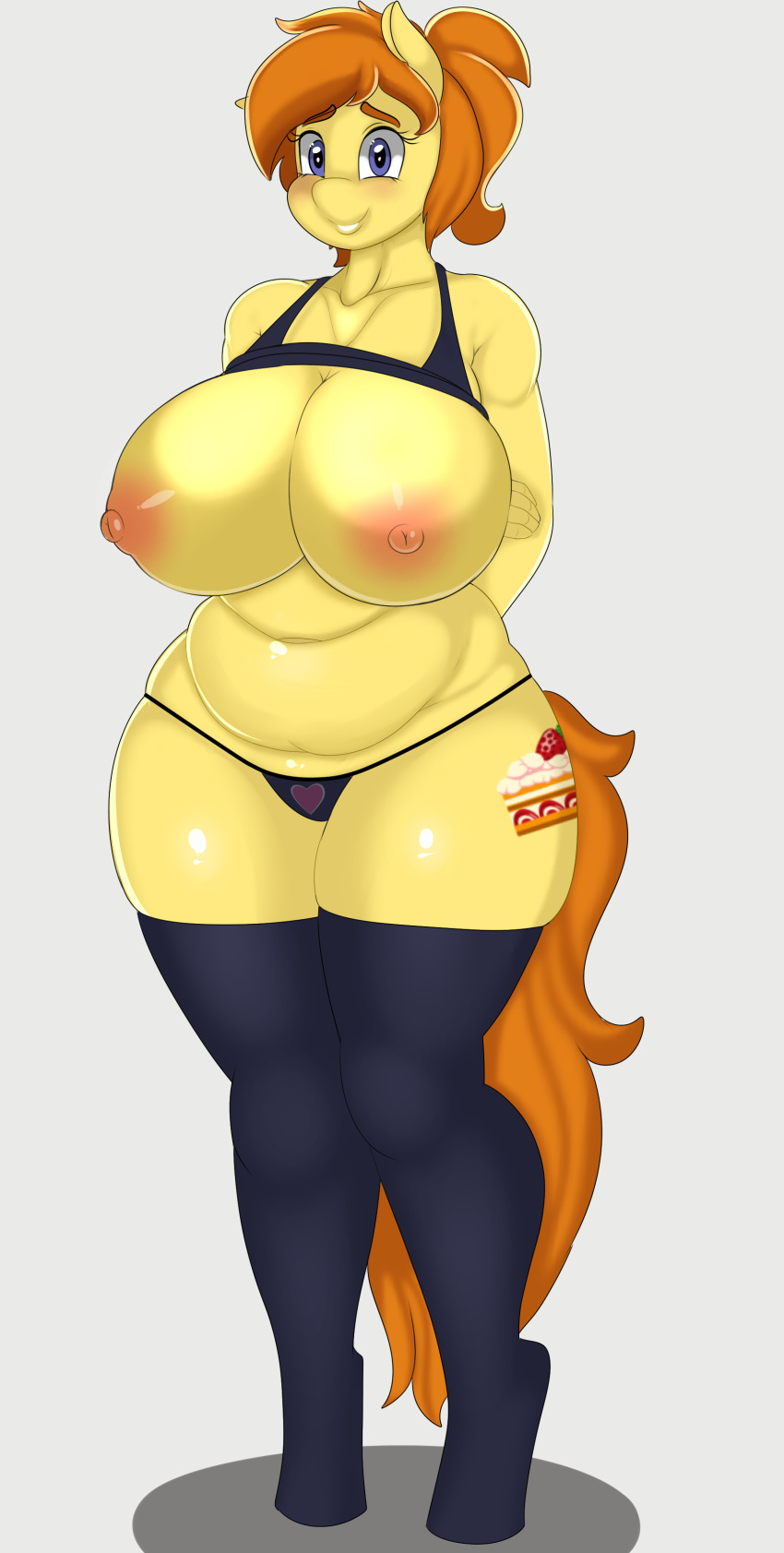 &lt;3 2018 absurd_res anthro areola belly big_breasts biped blue_eyes breasts clothed clothing creme_poni cutie_mark deep_navel digital_media_(artwork) equine fan_character female fladdykin grin hair hi_res horse legwear looking_at_viewer love_handles mammal my_little_pony navel nipples orange_hair panties pony pose potbelly slightly_chubby smile solo standing stockings thick_thighs thong topless underwear voluptuous wide_hips