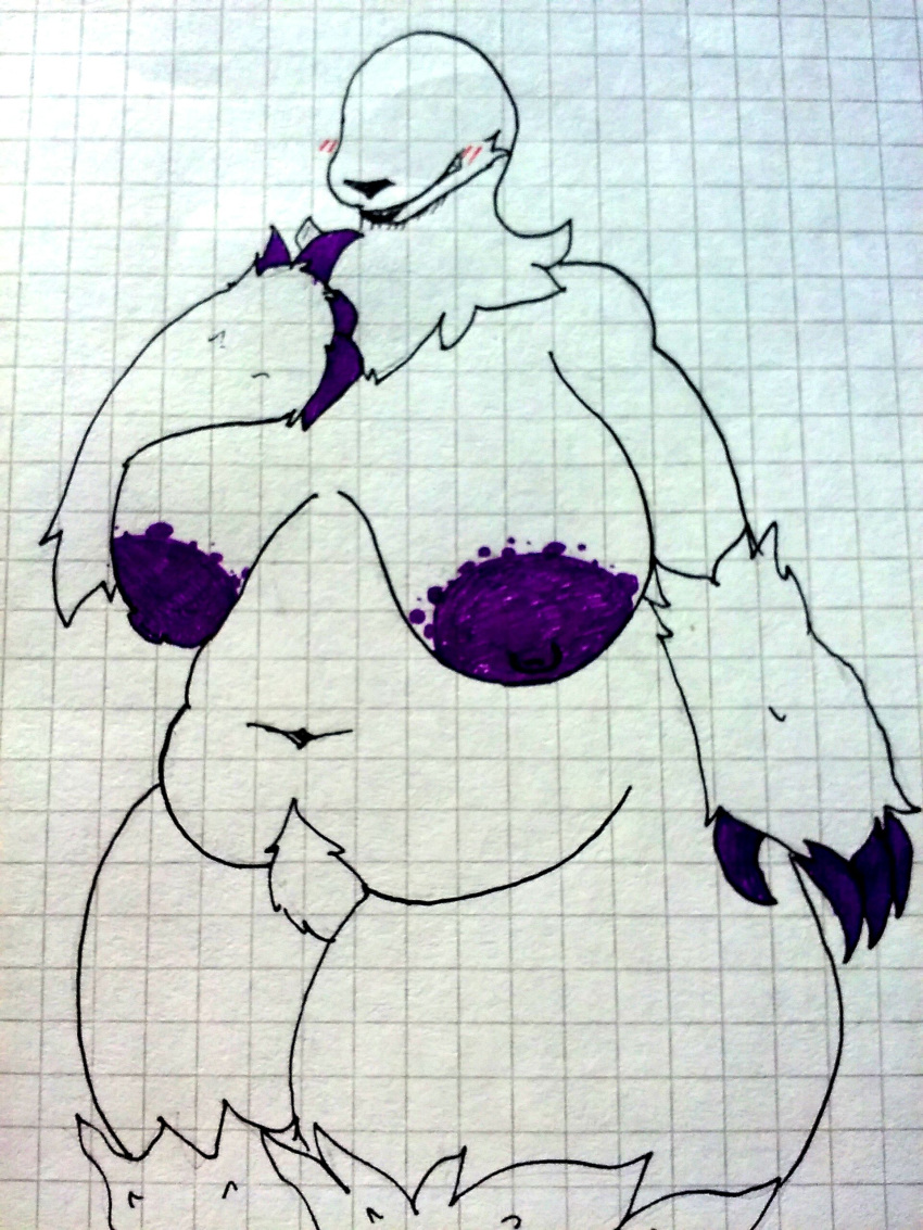 big_breasts blush breasts eyeless female igraine pubes traditional_media_(artwork) unknown_species