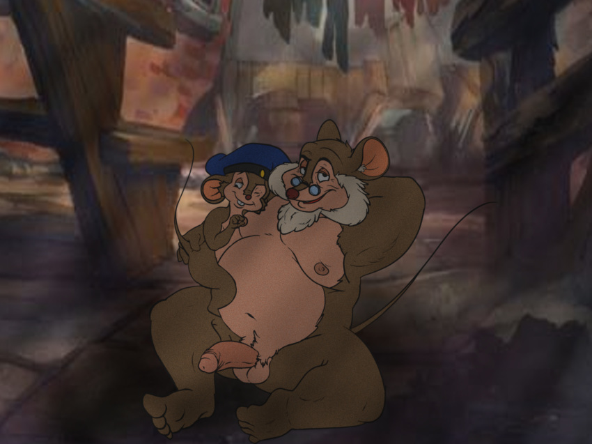 an_american_tail anthro brienoir duo father fievel_mousekewitz hat humanoid_penis male mammal mouse nude overweight overweight_male papa_mousekewitz parent penis rodent son