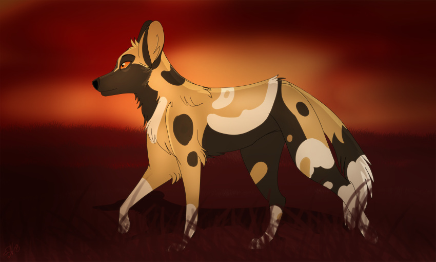 2018 4_toes african_wild_dog ambiguous_gender black_countershading black_fur black_nose black_spots black_tail brown_countershading brown_fur brown_spots canine cheek_tuft countershade_face countershade_torso countershading digital_drawing_(artwork) digital_media_(artwork) feral full-length_portrait fur grass head_tuft hi_res inner_ear_fluff maizey mammal markings multicolored_fur multicolored_tail orange_eyes outside portrait quadruped reverse_countershading seldom_seen_species_sunday side_view sky smile snout socks_(marking) solo spots spotted_fur tan_fur tan_spots tan_tail toes toony tuft walking white_spots white_tail