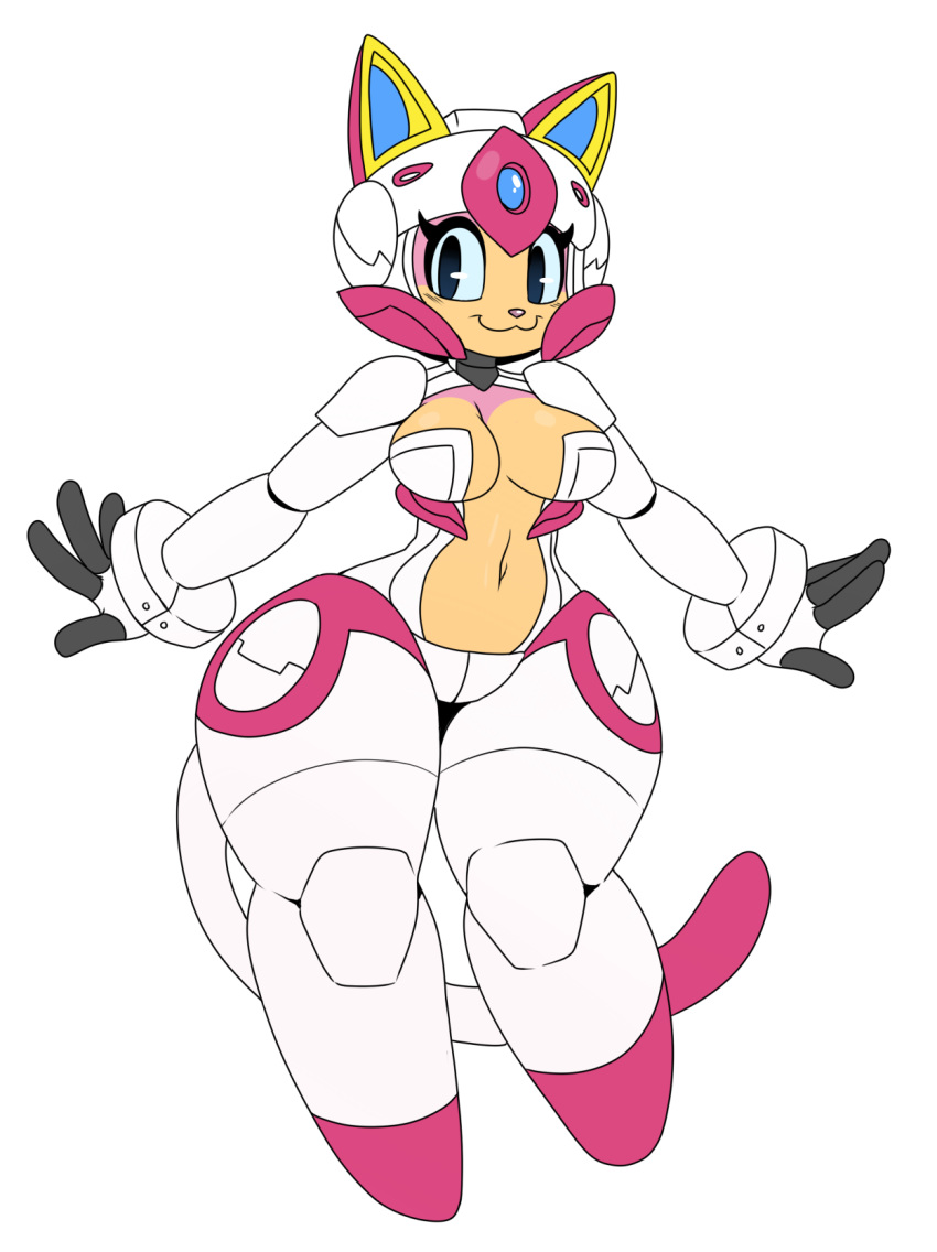 anthro armor breasts cat clothing fan_character feline female mammal navel samurai_pizza_cats short_stack simple_background smile solo sssonic2 thick_thighs white_background wide_hips