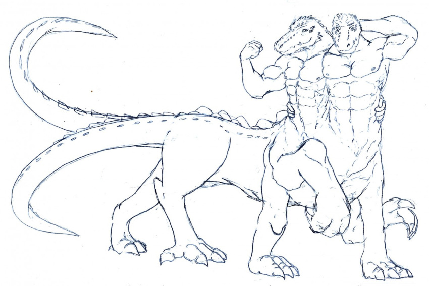 6_legs anthro conjoined crocodile crocodilian gingatokkyu multi_body multi_leg multi_limb multi_tail reptile scalie sketch taur