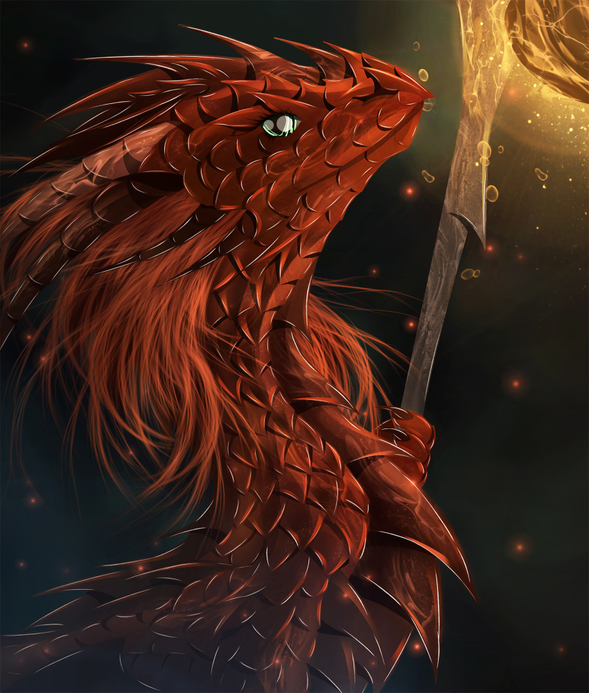 2018 blue_eyes digital_media_(artwork) dragon eyelashes female feral hair horn red_hair red_scales scales solo telleryspyro