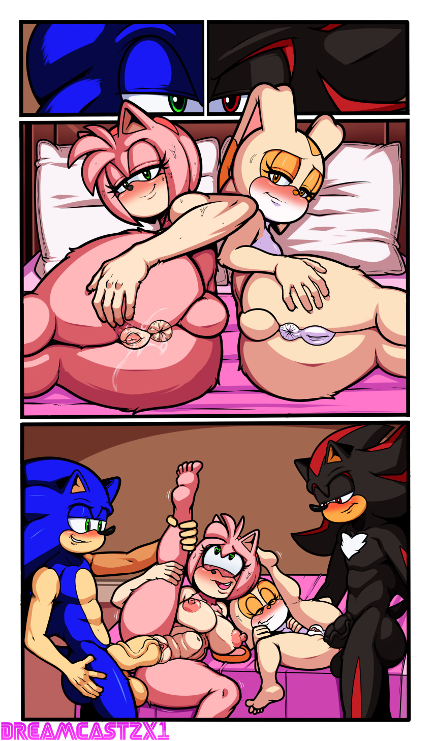 absurd_res amy_rose anal anal_penetration anthro big_breasts big_penis breasts comic cream_the_rabbit dreamcastzx1 female foursome group group_sex hedgehog hi_res huge_breasts huge_penis lagomorph male male/female mammal nude penetration penis rabbit sex shadow_the_hedgehog sonic_(series) sonic_the_hedgehog video_games
