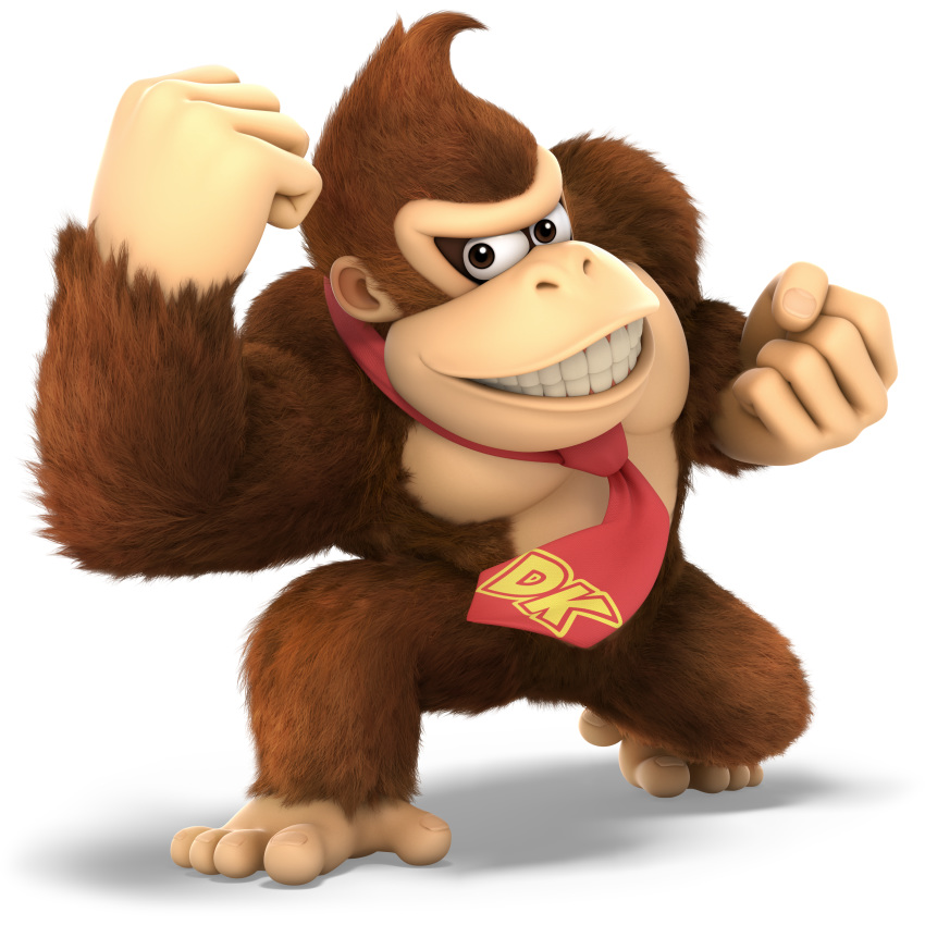 2018 3d_(artwork) alpha_channel anthro ape barefoot brown_eyes brown_fur digital_media_(artwork) donkey_kong_(character) donkey_kong_(series) fur hi_res looking_at_viewer male mammal muscular muscular_male necktie nintendo official_art primate simple_background smile solo super_smash_bros super_smash_bros._ultimate teeth transparent_background unknown_artist video_games