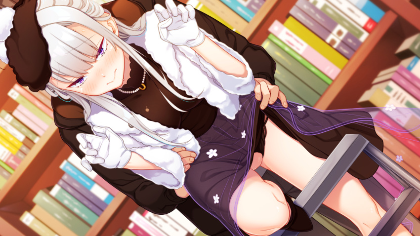 game_cg gloves hat necklace skirt skirt_lift tagme_(artist) tagme_(character)