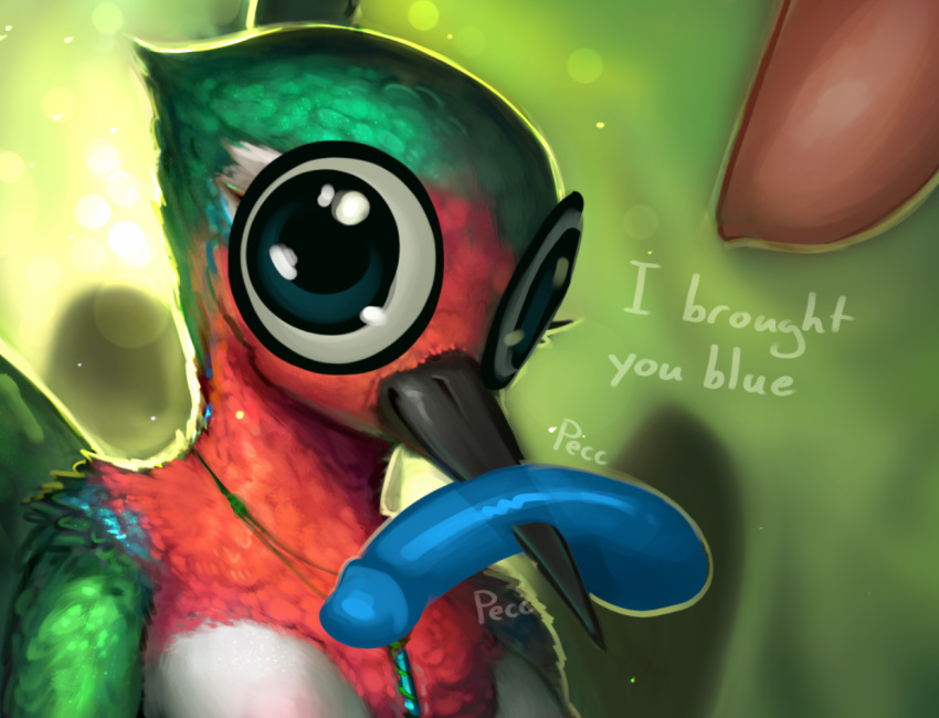 2018 anthro avian beak bird dialogue digital_media_(artwork) dildo english_text female hummingbird looking_at_viewer meme photonoko sex_toy solo text