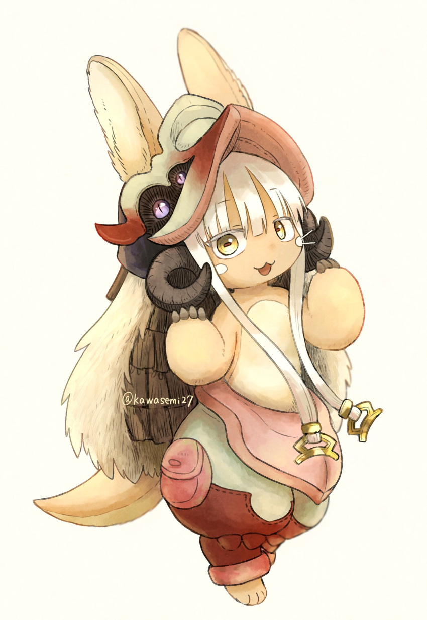 1other animal_ears brown_eyes bunny_ears full_body furry kawasemi27 looking_at_viewer made_in_abyss nanachi_(made_in_abyss) open_mouth solo standing tail white_hair