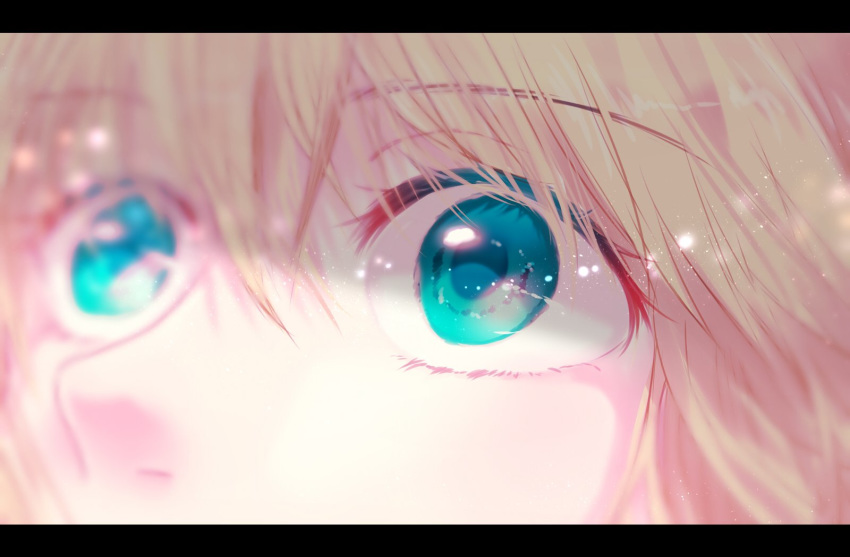 artoria_pendragon_(all) bangs blonde_hair blurry close-up commentary depth_of_field eyebrows_visible_through_hair eyes face fate/stay_night fate_(series) green_eyes hair_between_eyes highres light_particles open_eyes portrait roku_(ntbr_fate) saber shaded_face solo tears