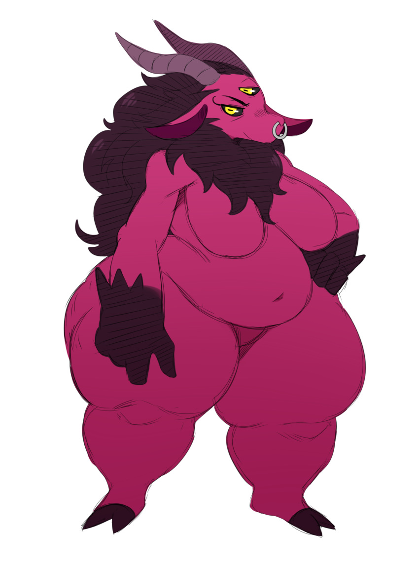 &lt;3 2018 anthro big_breasts big_butt breasts butt caprine demon demon_goat facial_piercing female goat goat_demon hi_res mammal multi_eye nose_piercing nose_ring overweight piercing simple_background solo sssonic2 thick_thighs tongue tongue_out voluptuous white_background wide_hips