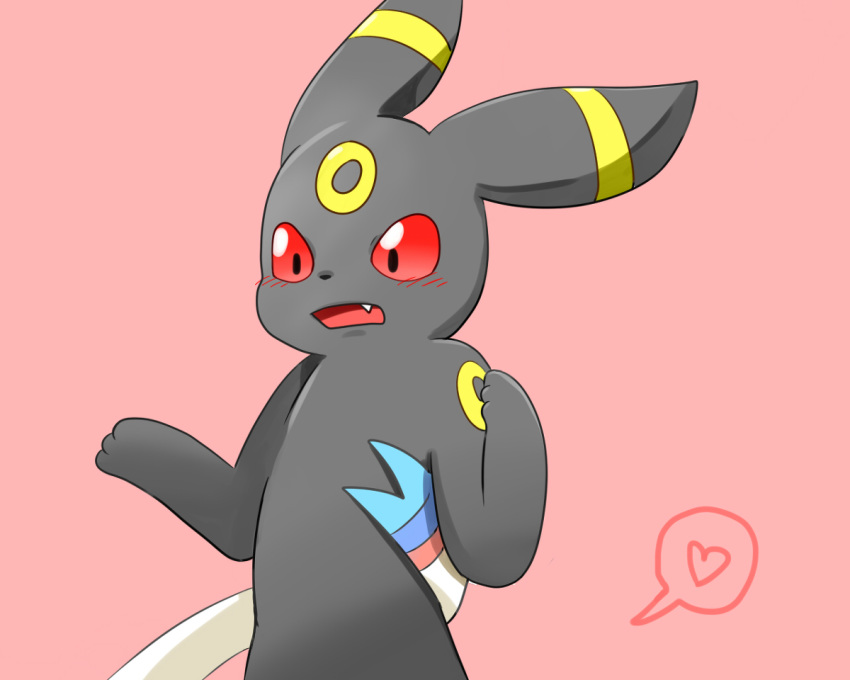 &lt;3 3_toes ambiguous_gender black_fur black_nose blush cute cute_fangs eeveelution fluffy_ears fur long_ears nintendo open_mouth pok&eacute;mon pok&eacute;mon_(species) red_eyes ribbons semi-anthro shy snout solo_focus sum sylveon toes umbreon video_games