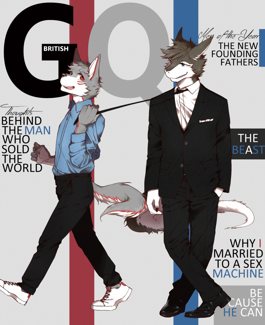 canid canine canis clothing discordnight dragon enmapsycho footwear fullbody magazine mammal necktie shirt shoes suits text wolf