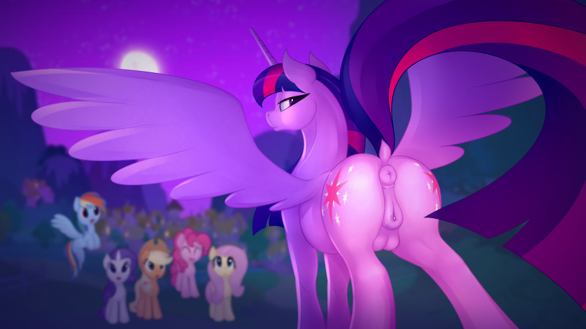 2018 absurd_res anatomically_correct anatomically_correct_pussy animal_genitalia animal_pussy anus applejack_(mlp) butt clitoris cutie_mark digital_media_(artwork) dock earth_pony eqamrd equine equine_pussy eyes_closed female feral fluttershy_(mlp) friendship_is_magic group hi_res horn horse looking_at_viewer looking_back mammal my_little_pony nipples outside pegasus pinkie_pie_(mlp) pony presenting presenting_anus presenting_pussy pussy rainbow_dash_(mlp) raised_tail rarity_(mlp) spread_wings teats twilight_sparkle_(mlp) unicorn winged_unicorn wings