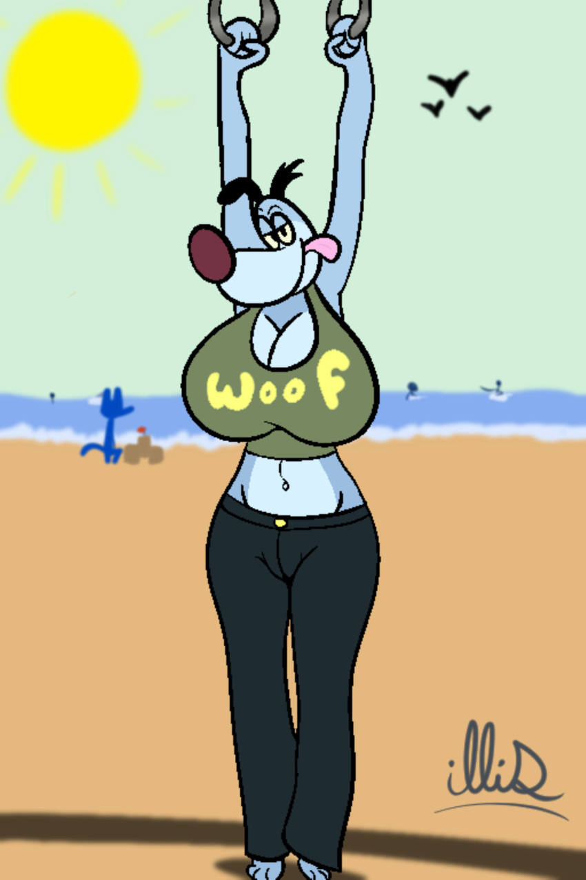 anthro anthrofied beach big_breasts breasts canine crossgender dog female hanging_(disambiguation) happy_higgenbottom illis mammal nickelodeon seaside solo the_mighty_b!