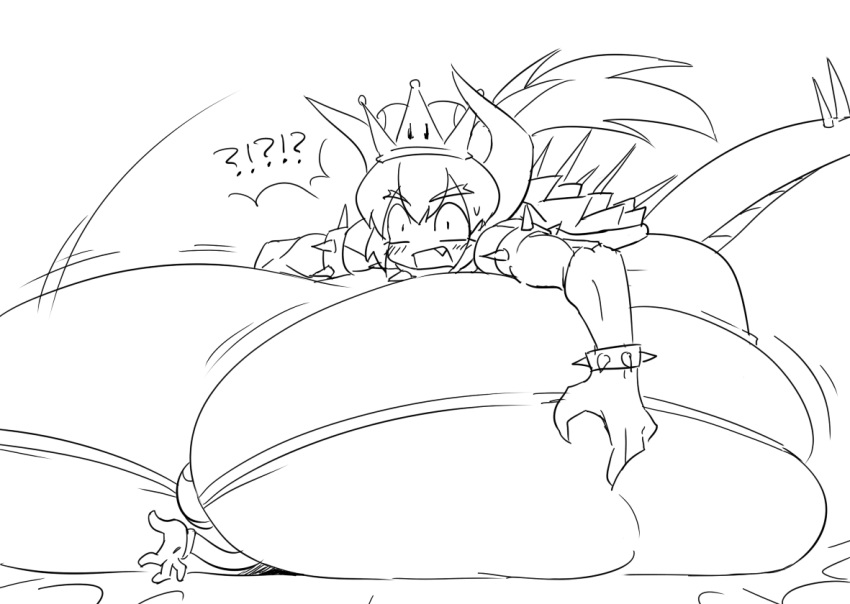 1boy 1girl abs borrowed_design bowsette breast_smother breasts crown defeat facial_hair fangs forked_eyebrows genderswap genderswap_(mtf) giantess giga_bowser gigantic_breasts girl_on_top gloves greyscale hat lineart long_hair mario mario_(series) matsu-sensei monochrome new_super_mario_bros._u_deluxe personification princess sharp_teeth sketch super_crown super_mario_bros. super_smash_bros. tail teeth thick_eyebrows transformation