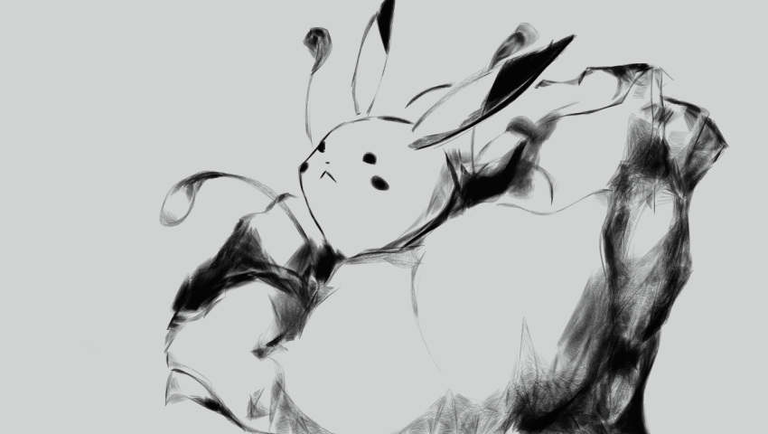 2015 ambiguous_gender cheek_spots digital_drawing_(artwork) digital_media_(artwork) dipstick_ears flower grey_background greyscale monochrome nintendo nintendo-jr pikachu plant pok&eacute;mon pok&eacute;mon_(species) simple_background solo video_games what