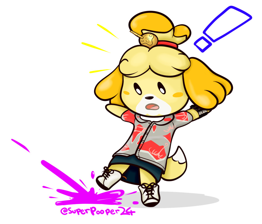 ! animal_crossing animal_humanoid blush canine clothed clothing crossing) dress female front_view fully_clothed fur hair humanoid isabelle_(animal_crossing) mammal nintendo splatoon superpooper24 video_games