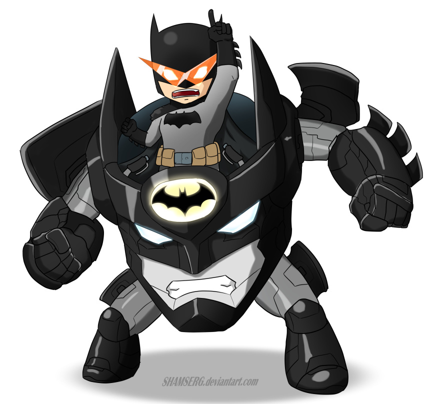 absurdres batman batman_(series) blue_eyes cape crossover dc_comics highres insignia lagann mask mecha shamserg super_robot tengen_toppa_gurren_lagann visor