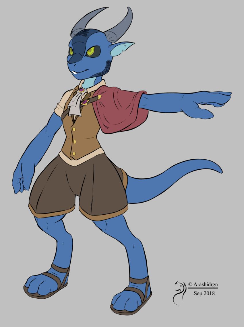 2018 ambiguous_gender arashidrgn clothed clothing horn kobold scalie solo