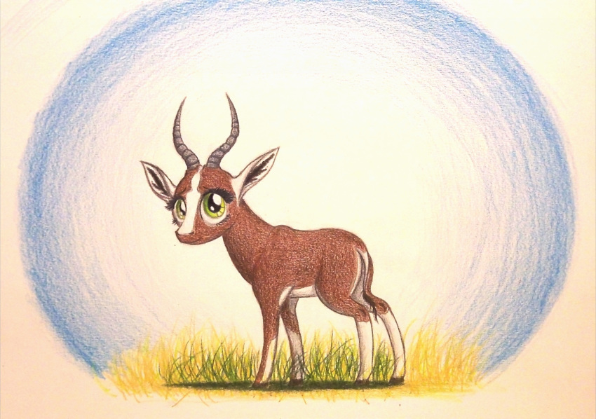 2016 alcelaphine antelope big_eyes black_hooves black_tail blaze_(marking) blesbok bontebok bovid brown_body brown_tail colored_pencil_(artwork) countershade_legs countershade_tail countershade_torso countershading cub eyelashes facial_markings fan_character female feral full-length_portrait grass green_eyes grey_horn hooves horn kweli_masozi lighting looking_aside looking_away mammal markings multicolored_tail my_little_pony portrait quadruped ridged_horn shadow side_view simple_background smile solo standing tail_tuft thefriendlyelephant toony traditional_media_(artwork) tsessebe tuft two_tone_body white_background white_body white_countershading white_markings white_tail young
