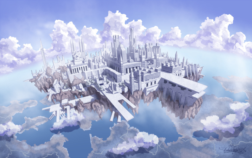 cloud day floating_city flying langjiao no_humans outdoors pixiv_fantasia pixiv_fantasia_5 scenery sky wallpaper