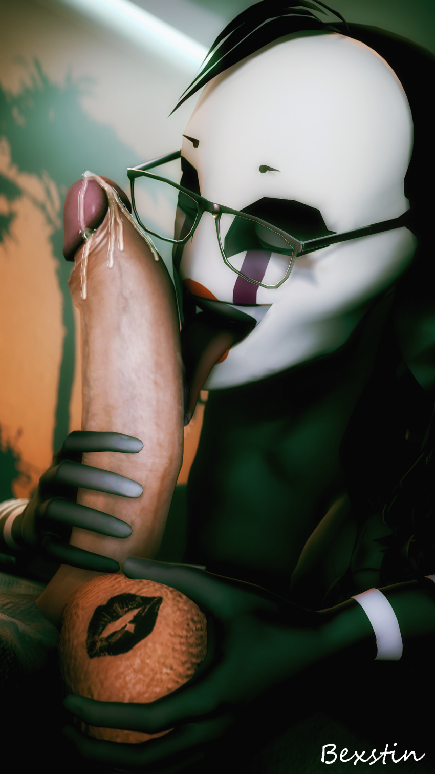 2018 3d_(artwork) animatronic anthro balls bexstin cum cum_on_penis digital_media_(artwork) erection eyewear fellatio female five_nights_at_freddy's five_nights_at_freddy's_2 glasses hair humanoid kiss_mark licking lipstick machine makeup male male/female marionette_(fnaf) not_furry oral penis puppet robot sex source_filmmaker tongue tongue_out video_games