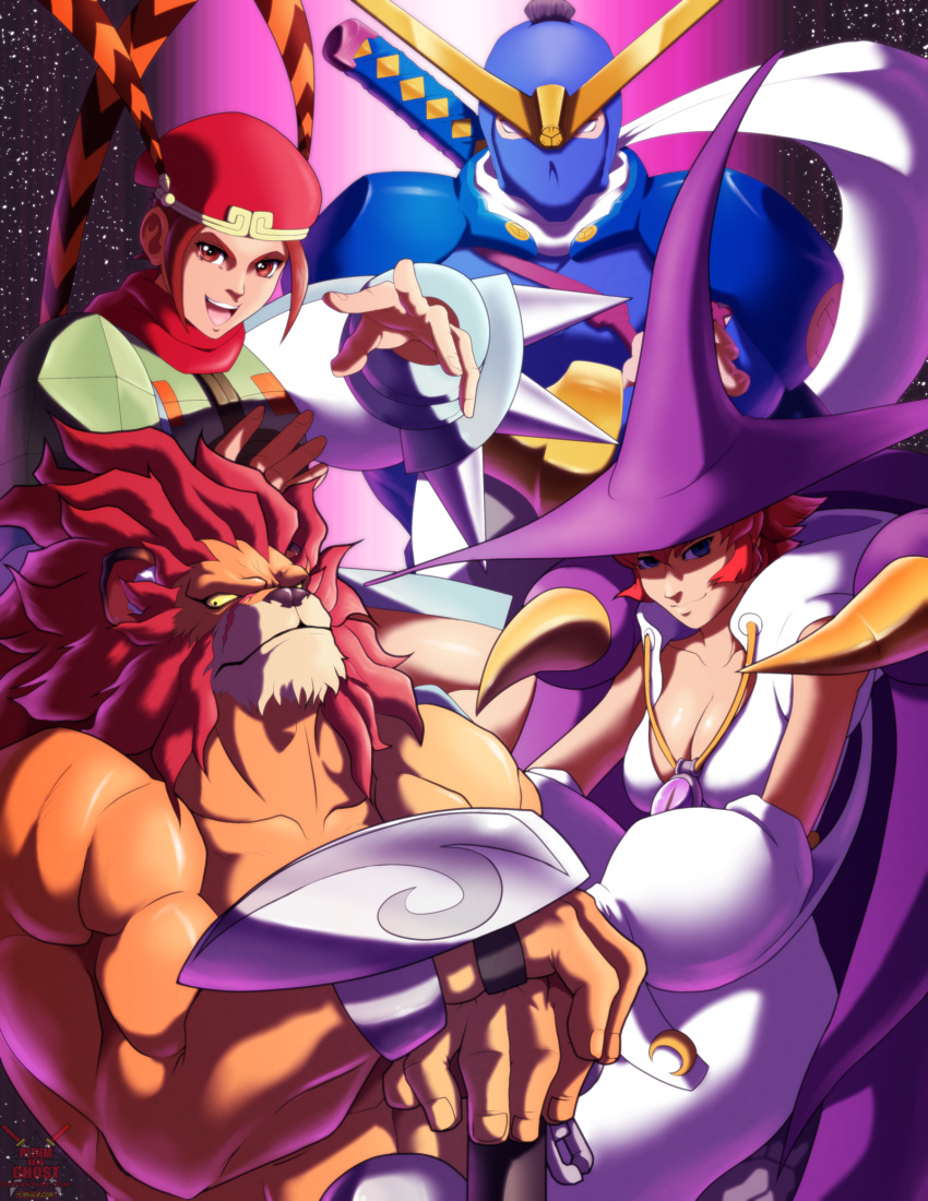 breasts brown_eyes brown_hair feline female fur hair hate human kenji_(red_earth) leo_(red_earth) lion magic_user mai-ling_(red_earth) male mammal mask ninja orange_fur pltnm06ghost red_earth red_fur red_hair smile star tessa_(red_earth) witch yellow_eyes